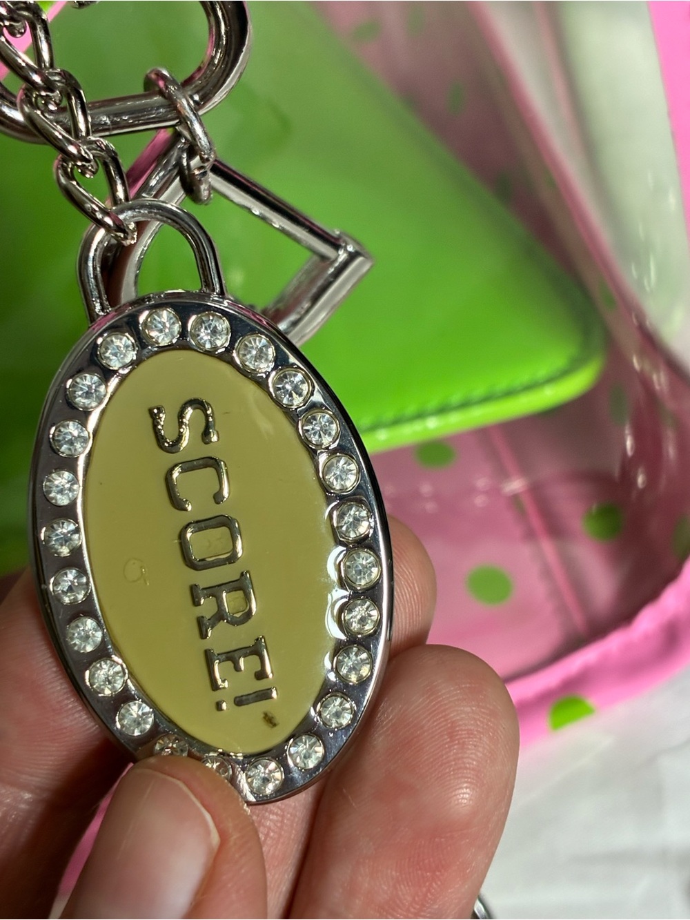 Stadium approved Clear bag NWT Dustbag bagcharm incl. pink lime green polkadot - Picture 8 of 17